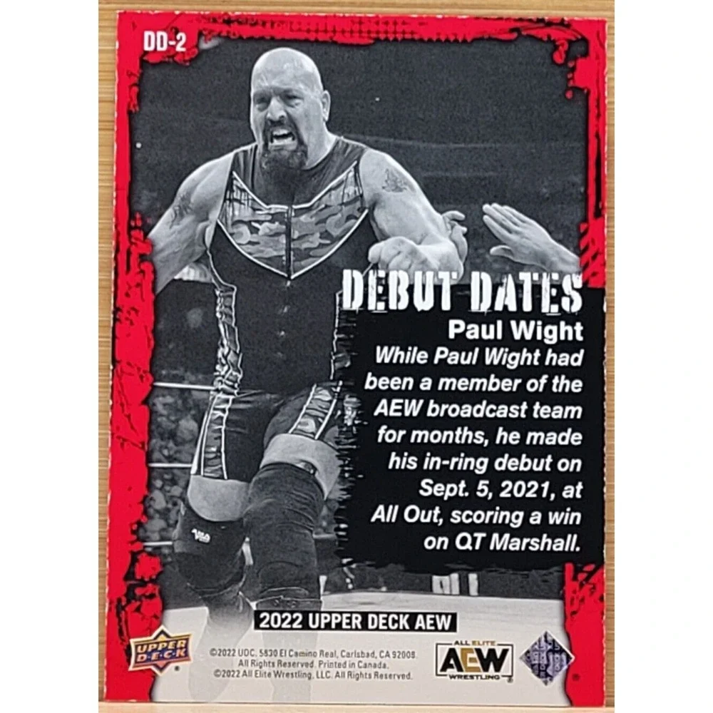 2022 UPPER DECK AEW PAUL WIGHT  DEBUT DATES RED ‎ #D/50
